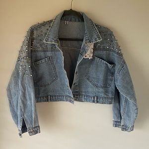 NWT, Silver Studded Crop Denim Jacket